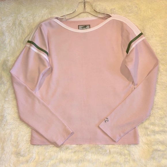 HORNY TOAD—WOMEN’S BOATNECK PINK & GREEN LS TOP!! SUPER CUTE, FANTASTIC SHAPE!! - Picture 2 of 6